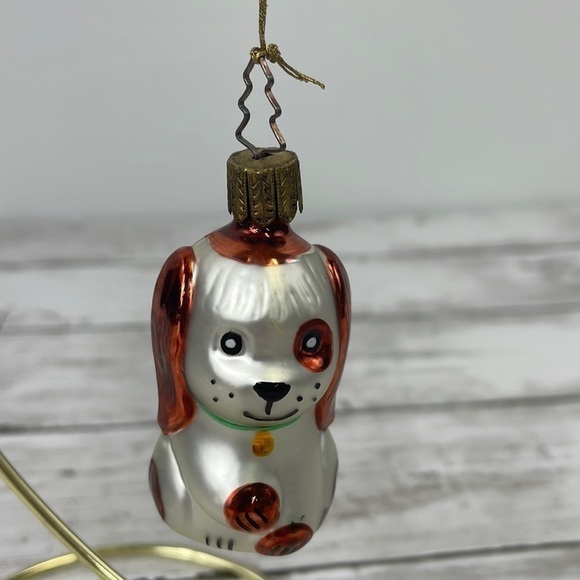 White hurst vintage PUPPY GLASS CHRISTMAS ORNAMENT - Picture 1 of 5